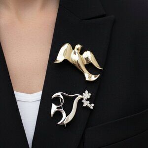 Modernist Abstract Brooch Pin Lot | Gold & Silver Tone (2)